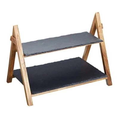 Image of KitchenCraft DE952 Artesà 2 Tier Slate and Wood Serving Stand