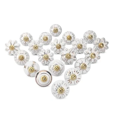 Image of Ajuny Ceramic Knobs White and Gold for Dresser Drawers Bathroom Cabinet Kitchen Cupboard Handmade Set of 20