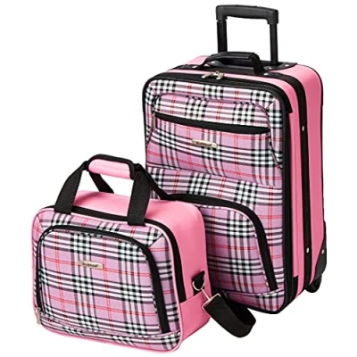 Image of Rockland Fashion Softside Upright Luggage Set, Pink Cross,One Size