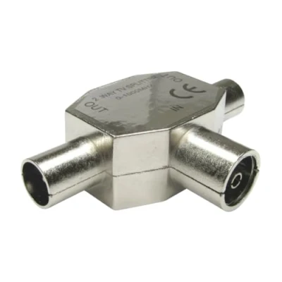 Image of 2 Way Aerial Coaxial Cable Splitter Relloh Digital TV Female to Male Connectors Shielded Metal Housing, Compatible with Antenna