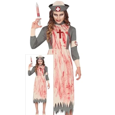 Image of FIESTAS GUIRCA Bloody Nurse Women Fancy Dress Costume Halloween Adults Costumes for Size M