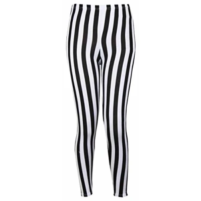 Image of ZEE FASHION Womens New Vertical Stripe Print Pattern Ladies Elasticated Waist Monochrome Long Stretch Fit Leggings
