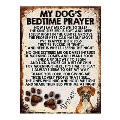 Image of MY DOG&#039;S BEDTIME PRAYER RETRO STYLE METAL TIN SIGN/PLAQUE DOG BREEDS (Boxer)