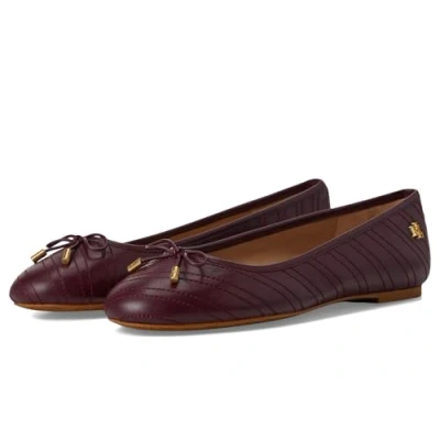 Image of Lauren Ralph Women&#039;s Jayna Stitched Leather Flat Ballet, Pinot Noir/Pinot Noir, 5