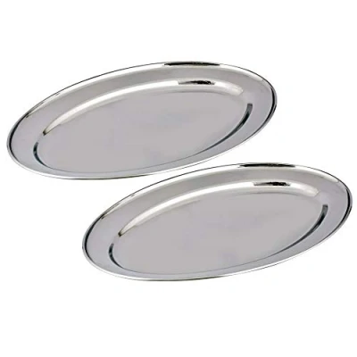 Image of Kosma Set of 2 Stainless Steel Oval Plates 60cm Rice Plate Trays Serving Dish Meat Platter Carvery