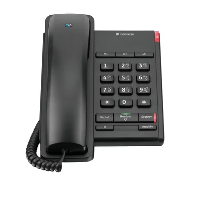 Image of BT Converse 2100 Corded Landline House Phone, 3 Quick Dial Buttons, Headset Socket, Black