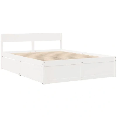 Image of vidaXL Bed Frame without Mattress White 150x200 cm King Size Solid Wood Pine