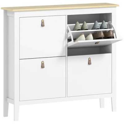 Image of HOMCOM 4 Drawer Shoe Cabinet with Flip Doors, Narrow Storage Removable and Adjustable Shelves, 20 Pairs Footwear Cupboard for Hallway, Entryway, 105 x 24 95.5 cm, White