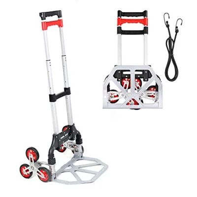 Image of Navaris Folding Hand Trolley Lightweight Aluminium Collapsible Dolly Truck with Wheels Stair Climbing Cart Carrier for Goods Bungee Cord