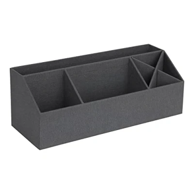 Image of Bigso Box of Sweden Desk Storage Organiser with 4 Compartments Stationery for Notes, Paperclips, Pens etc. Pen Holder Made Fibreboard and Paper in Linen Look Black