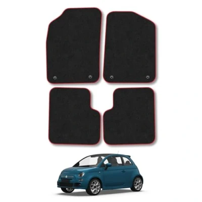 Image of Car Mats Compatible with Fiat 500 (2013 ) Tailored Fit Red Carpet Floor Set Accessory Custom 4 Pieces Anti Slip Backing &amp; Binding Trim Edge