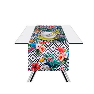 Image of Excelsa Table Cloth Runner, Cotton, Tropical Decoration, 45 x 140