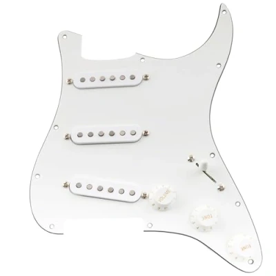 Image of Musiclily Pro Pre wired Standard SSS Pickguard with Artec Pickups Staggered Alnico 5 Magnet Single Coil for ST Style Electric Guitar, 3ply White
