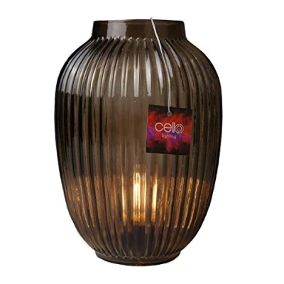 Image of Cello Lighting Classic Barrel Medium Brown Battery Operated Lamp, Glass Table Lamps for Living Room and Home Decor, Decorative Cordless Home, Bedside Lamp Decor