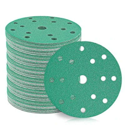 Image of STEBRUAM 50pcs 150mm Sanding Discs,Heavy Duty Hook and Loop Backed Film Discs 15 Hole 6 Inch Sander for Random Orbital Pads All Oscillating Tools (60/80/120/180/400 Grits)