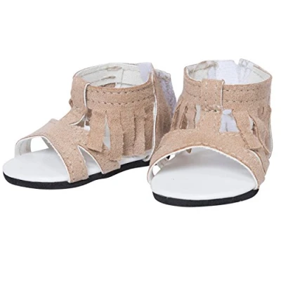 Image of The New York Doll Collection Tan Fringed Sandals Fits 18 inch/46cm Dolls Shoes For Fashion