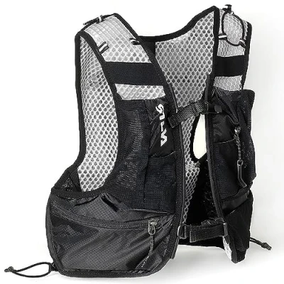Image of Silva Black Running Vest with Water Bottles Strive Light 5 or 10 Litres Pack Volume Lightweight Backpack for Men and Women Two 240 ml Soft Flasks Included Trail