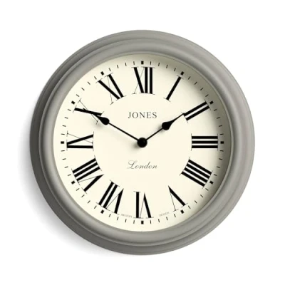 Image of Jones Clocks® Venetian Wall Clock Round Classic Traditional Design Decorative Case (Grey/Roman Numerals)