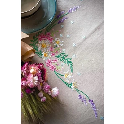 Image of Vervaco Stamped Tablecloth Cross Stitch Kit 32&quot;X32&quot; Spring Flowers