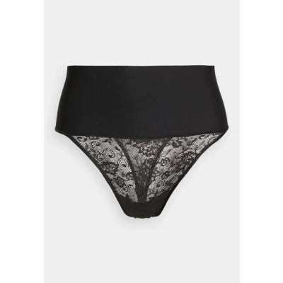 Image of Maidenform Women&#039;s Tame Your Tummy Shaping Thong with Cool Comfort Waist Shapewear, Black Lace, XXL Plus