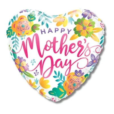 Image of Qualatex 17448 Mother&#039;s Day Spring Floral 18&quot; Heart Shaped Foil Balloon