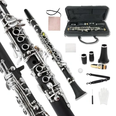 Image of Yinfente Professional Clarinet Ebonite Wood Eb Flat 2 Barrels With Case Cloth Reed Accessories (Ekeyclarinet)