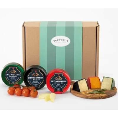 Image of Snowdonia Cheese Company Gift Hamper Containing Three, 200g Truckles Little Black Bomber, Red Devil &amp; Green Thunder. Exclusive To Burmont&#039;s