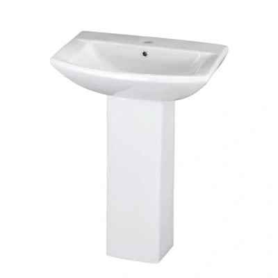 Image of Square 1 Tap Hole Ceramic Basin &amp; Full Pedestal 600mm