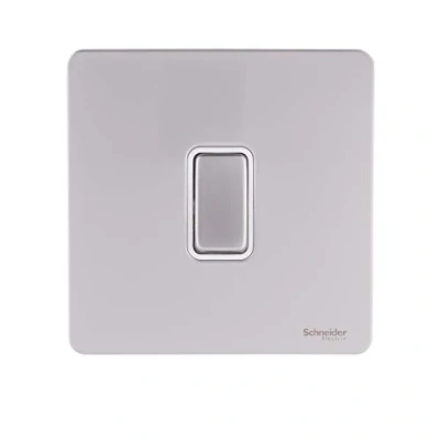Image of Schneider Electric Ultimate Screwless Flat Plate Single Light Switch Double Pole, 20AX, GU2410WPN, Pearl Nickel with White Insert