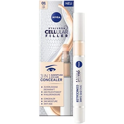 Image of NIVEA Hyaluron Cellular Filler 3 in 1 Eye Care Concealer Light (4 ml), Anti Age with Hyaluron, for Dark Circles, Redness and Pimples