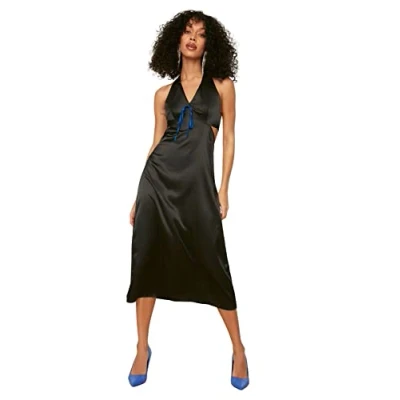 Image of Trendyol Women Glam Midi Shift Fitted Woven Dress Black
