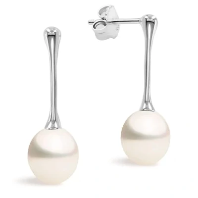 Image of Women Pearl Earrings Freshwater Cultured Pearls Drop Shape by SECRET &amp; YOU Rhodium plated Sterling Silver 925