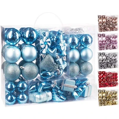 Image of BRUBAKER 77 Piece Set Christmas Tree Decorations Baubles Ornaments Light Blue/Silver