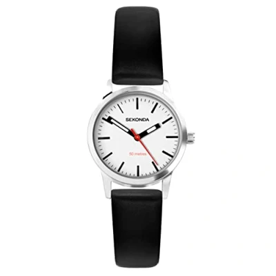 Image of Sekonda Nordic Ladies 28mm Quartz Watch in White with Analogue Display, and Black Leather Strap 40480