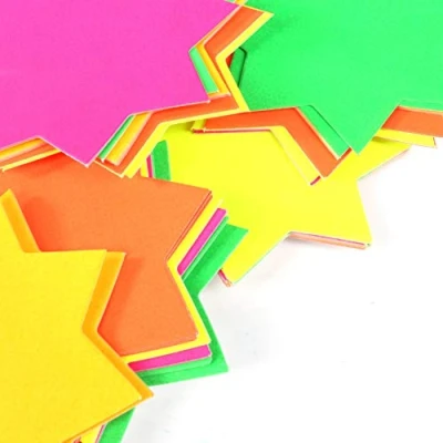 Image of 300x Small Neon Flash Stars Round Fluorescent Cards For Revision/Market Stalls