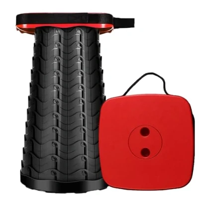 Image of MKBK Telescopic Stool Adjustable Square Camping Stool, Collapsible Outdoor for Camping, Fishing, Hiking, Larger Area and Load Capacity 485 LB (Red)