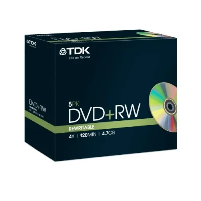 Image of TDK T18444 4.7GB 4x Speed 120min DVD+RW Disc in Jewel Case (Pack of 5)