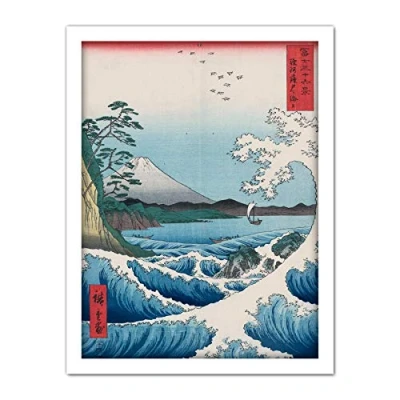 Image of Wee Blue Coo Utagawa Hiroshige Sea Off Satta Artwork Framed Wall Art Print 18X24 Inch