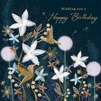 Image of Female Birthday Card for Her General Women Flowers and Hummingbirds Design Special Finishes Made in the UK Eco Friendly