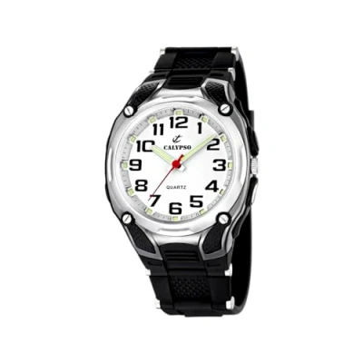 Image of Calypso Men&#039;s Quartz Watch with White Dial Analogue Display and Black Plastic Strap K5560/4