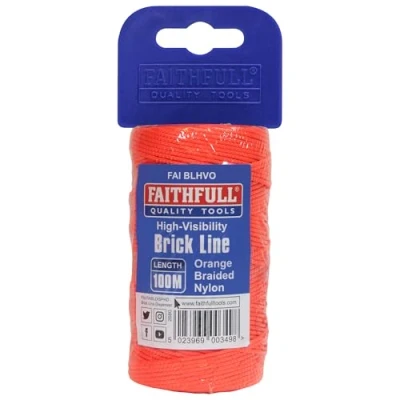 Image of Faithfull FAIBLHVO Hi Vis Orange Braided Nylon Brick Line 100M (330ft) Breaking Strength 26.4kg