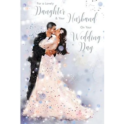 Image of Daughter &amp; Husband Wedding Day Card Kissing Foil Finish Lovely Verse