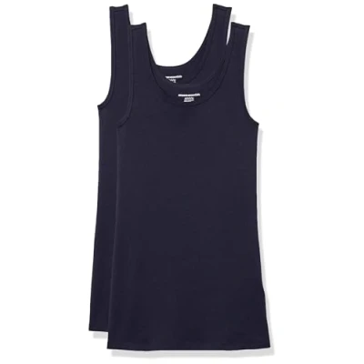Image of Amazon Essentials Women&#039;s Slim fit Tank, Pack of 2, Navy, S