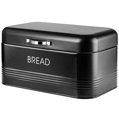 Image of KADAX Bread Bin, Bin Brushed Steel 30 x 18 16 cm, black, Spacious with Lid, Storage Container, box (Black)