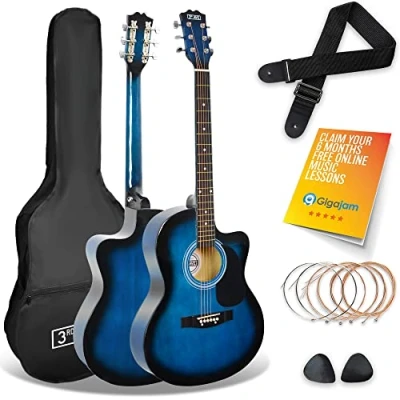 Image of 3rd Avenue Full Size 4/4 Cutaway Acoustic Guitar Pack Bundle for Beginners 6 Months FREE Lessons, Bag, Strap, Picks and Spare Strings Blue