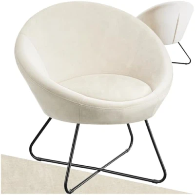 Image of TecTake® Armchair in Scandi Style with Velvet Look Cover &amp; Curved Backrest, Accent Chair Soft Padding, Sturdy Steel Frame Floor Friendly Clips, Ideal as Living Room Bedroom Beige
