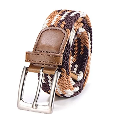 Image of DonDon Braided stretch belt elastic for women and men length 39 to 51 inch 100 cm 130 brown multicoloured