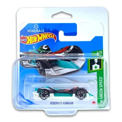 Image of Hot Wheels Roborace Robocar (Black/White) 2/5 HW Green Speed 2021 152/250 (Short Card) *** COMES IN A KLAS CAR KEEPER PROTECTIVE COLLECTORS CASE GTC75