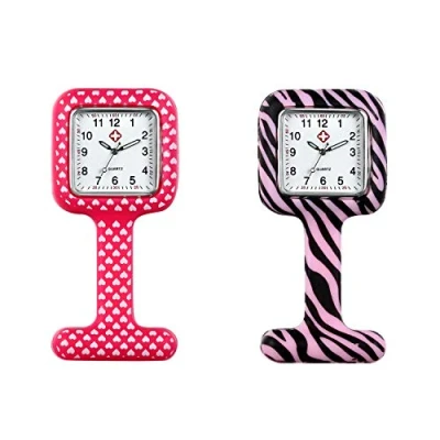 Image of Avaner Silicone Nurse Watch, Vintage Floral Square Lapel Pin on Brooch Fob Analog Quartz Hanging Pocket Watch