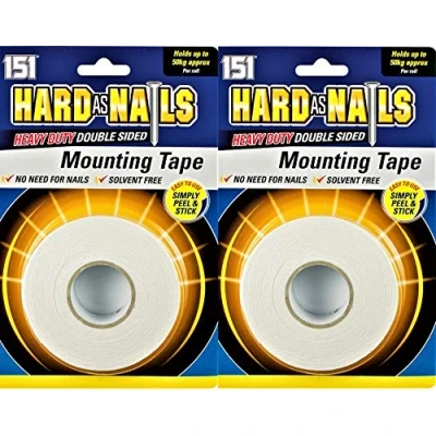 Image of 2 X Hard As Nails Mounting Tape Heavy Duty Double Sided 50kg per Roll 24mm 5m